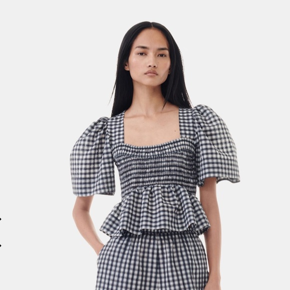 GANNI SEERSUCKER CHECK BLOUSE - Picture 2 of 9